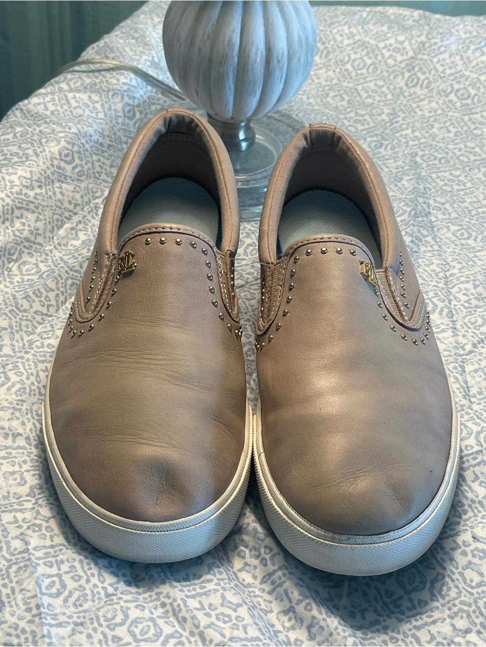 Lauren Ralph Lauren Slip-On Casual Sneakers in Taupe with Stud Detail